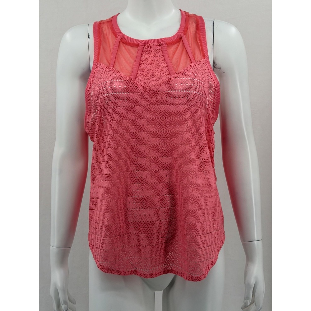 Lucky In Love Top Women Large Coral Sheer Mesh Tank Athletic Workout Gym Stretch